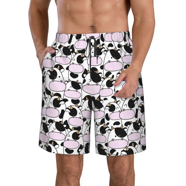 Balery Cute Animal with Cow Traje de Baño Estilo Hawaiano para Hombre, Shorts de Secado Rápido con Bolsillos-Medium