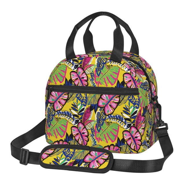 Easygdp Colrful Tropical Leaves Caja de Almuerzo para Mujeres y Hombres, Bolsa de Almuerzo Insulada, Bolsas Reutilizables Impermeables para Viajes, Trabajo y Picnics