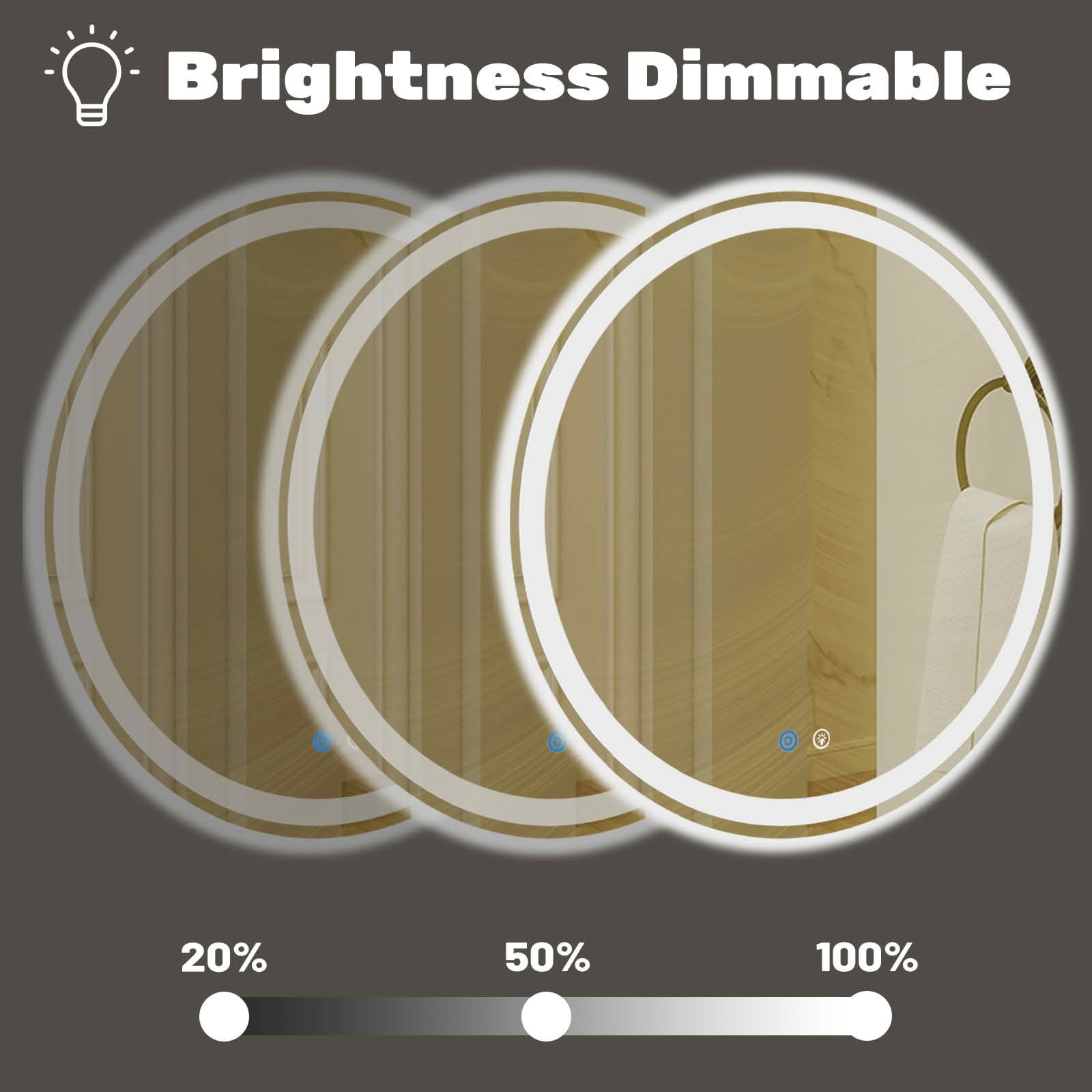 MAYEERTY 28 Inch Smart Anti-fog LED Bathroom Mirror, Circular Dual Lights 3-Color Temperature Memory Dimming