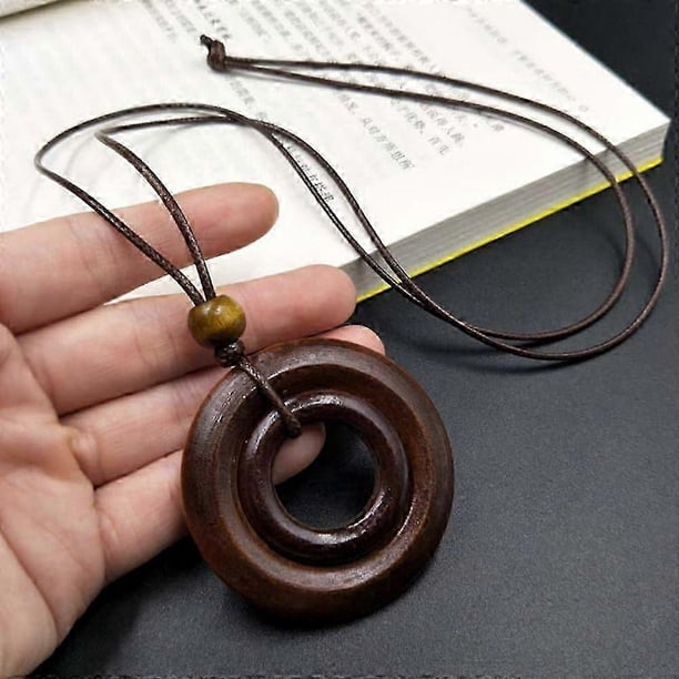Retro Women Wooden Leaf Owl Long Sweater Chain Ethnic Round Necklace Clock Pendant Female Jewelry Neck Accessories Gifts Collar