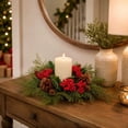 thumbnail image 7 of Aurorax Christmas Candle Ring Wreath,Christmas Candle Holders with Pines Branches Red Berries Rustic 14" Christmas Decorations Indoor for Table Centerpiece, 7 of 7