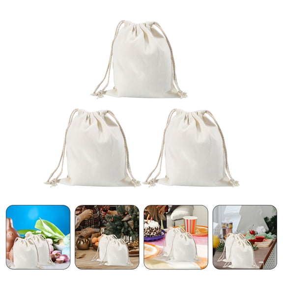 ifundom Cotton Drawstring Bags for Jewelry, Beige Pouches, Party Favor Bags, 3 Pack, 8.3 x 5.9 Inches