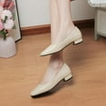 thumbnail image 4 of hopeusnice Women's Low Heel Square Toe Flats Comfortable Slip On Shoes PU Leather Block Heel Dress Shoes for Work Office Wedding Party Beige 35, 4 of 9
