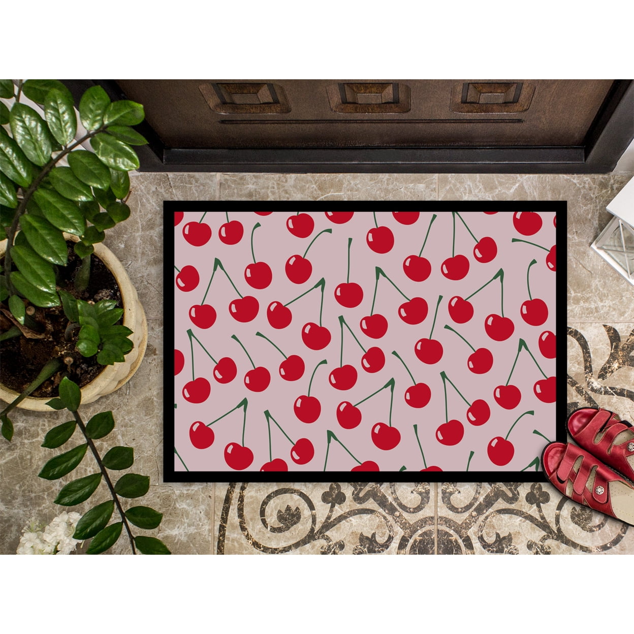 Cherries on Pink Door Mat
