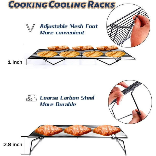 3-Tier Expandable Baking Cooling Rack - Collapsible Cookie & Cake Cooling Stand With Non-Stick Coating