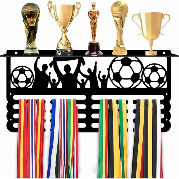 Estante de exhibición de trofeos y medallas con ganchos, colgador de medallas, estante de exhibición de medallas, estante de trofeos de metal, estante de premios escalonado para montaje en pared