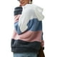 thumbnail image 2 of Sudadera con capucha de felpa para mujer, sudadera con capucha cálida y difusa con bloques de color y cordón para invierno, azul, rosa y gris M, 2 of 5