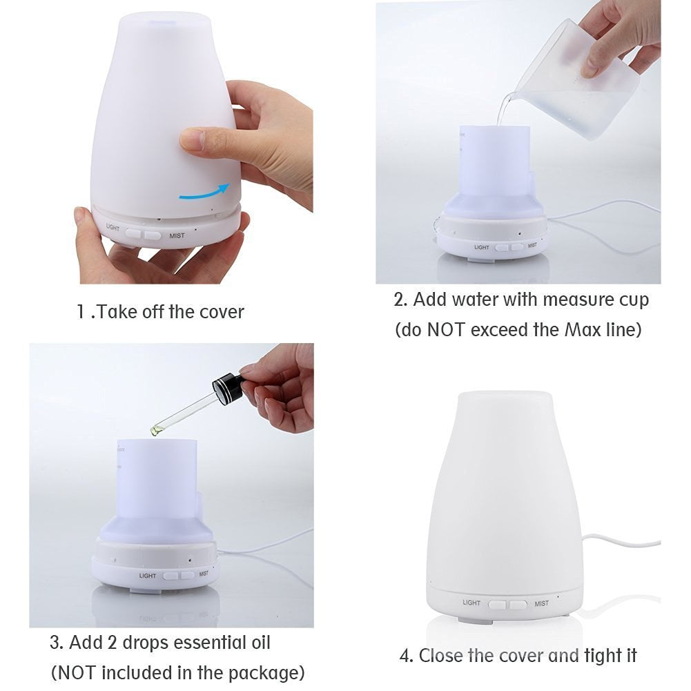 1ml Aromatherapy Essential Oil Diffuser With 7 Color Led Lights Changing Waterless Auto Shut Off Square Size Walmart Com Walmart Com