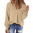 thumbnail image 2 of Tops for Women Long Sleeve V-Neck Solid Casual Loose Lace Patchwork Blouse Khaki L, 2 of 7