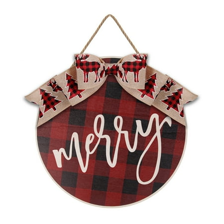 

AerDream Xmas Hanging Plaque Bowknot Wooden Painted Round Festival Decorative Gift Merry Christmas Letter Door Sign Pendant New Year Decor for Holiday