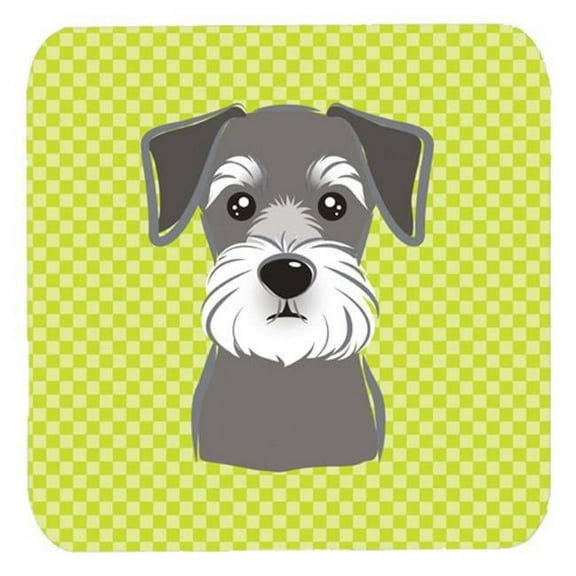 3.5 x 3.5 In. Checkerboard Lime Green Schnauzer Foam Coasters, Set Of 4