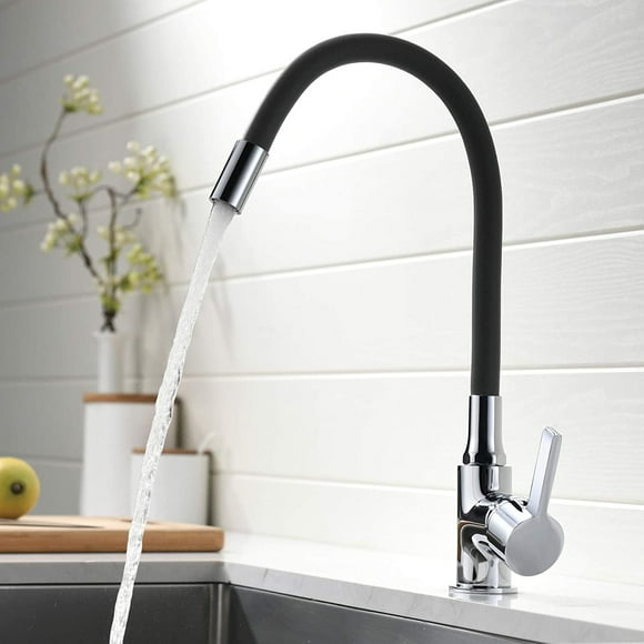 Kitchen Faucet, Kitchen Mixer Tap With Flexible 360° Swivel Spout And Black Silicone Hose, Can Adjust Cold And Hot Water, Solid Copper, Pex Hose, Chrome.