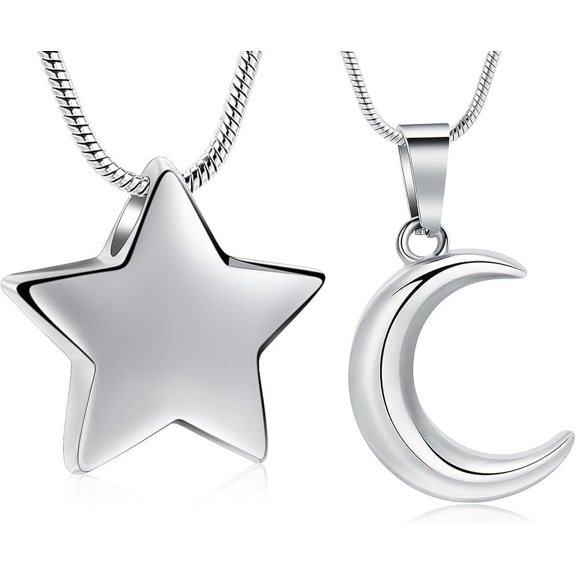 2 Pack Moon & Star Urn Necklace for Ashes Cremation Jewelry for Women Men Stainless Steel Memorial Lockets Keepsakes Jewelry for Ashes Pendant - Fill kit