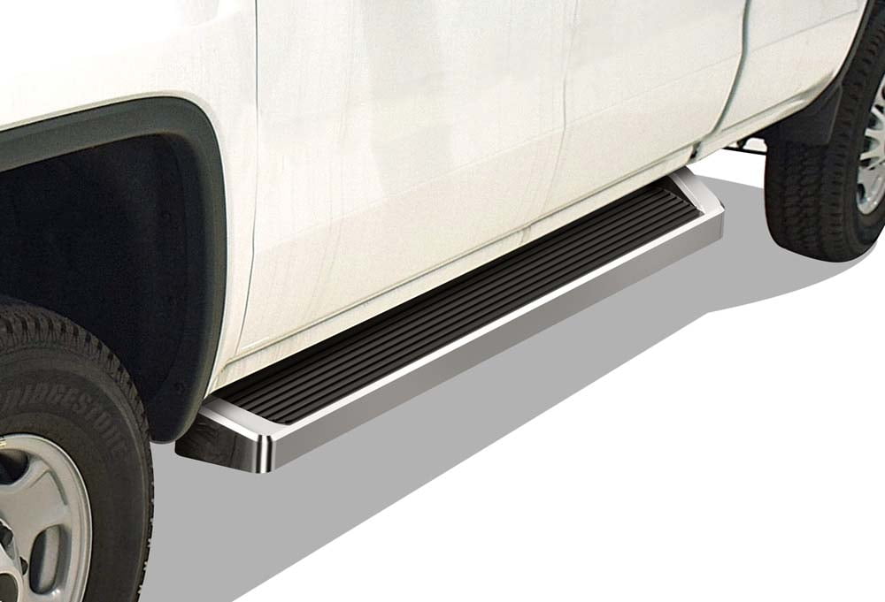 APS Running Boards For Chevy Silverado & GMC Sierra 1500/2500/3500 (2007-2019 Crew Cab) – 6" Wheel-to-Wheel Stainless Steel