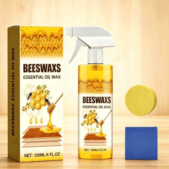 Beeswax Wood Polish Spray, a specialized beeswax and essential oil wax for restoration, suitable for all wooden furniture and floors in the living room and kitchen. Beeswax Wood Polish Spray