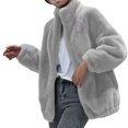 thumbnail image 4 of Sakmal Fleece Jackets for Women Cropped Sherpa Plus Size Coats Gray Streetwear Womens Jackets M, 4 of 4
