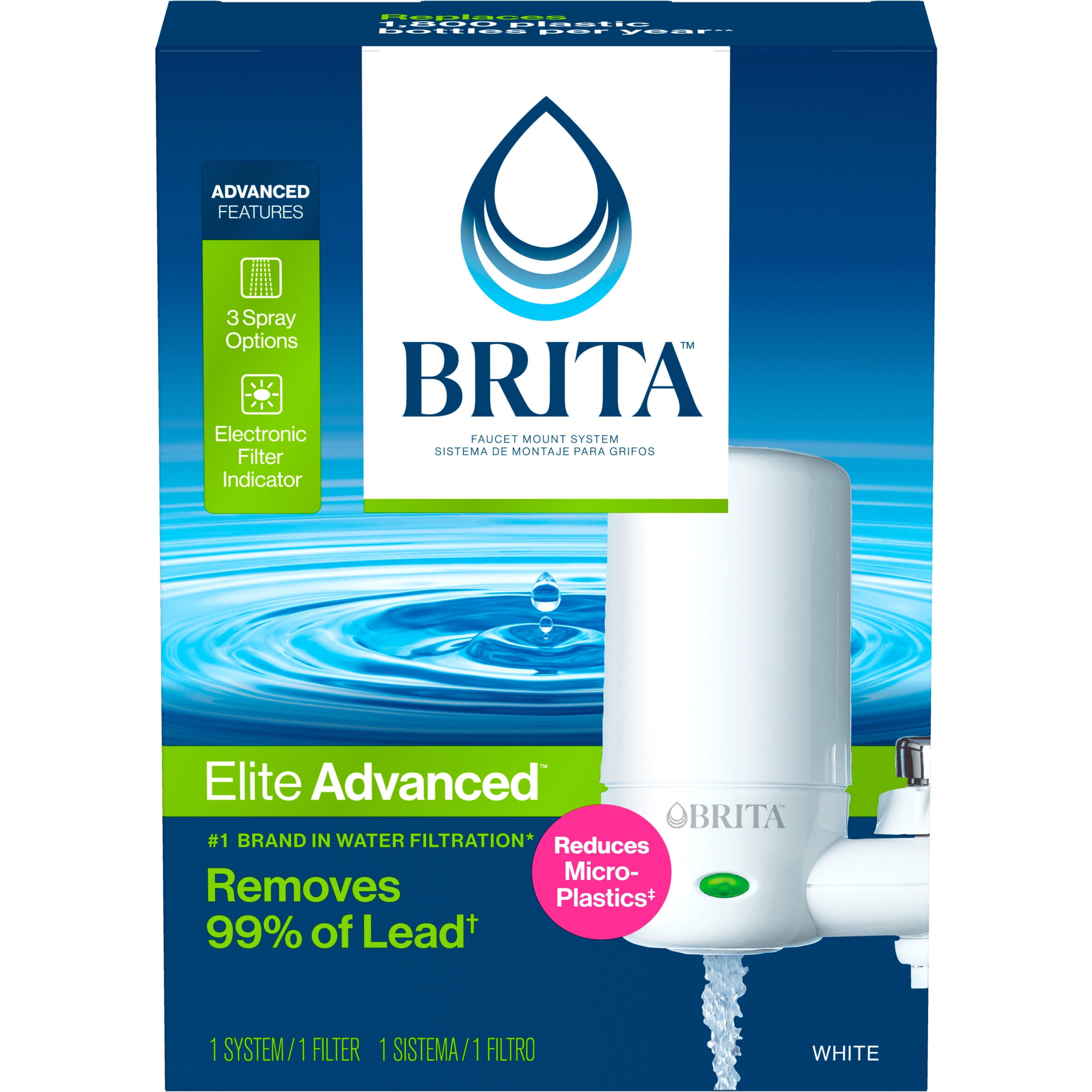 Brita Faucet Mount System, Water Faucet Filtration System with  Filter Change Reminder, Reduces Lead, Made Without BPA, Fits Standard  Faucets Only, Elite Advanced, White, Includes 2 Replacement Filters :  Everything Else