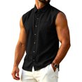 thumbnail image 2 of DwelliawoMen's Sleeveless Button Down Beach Shirts Cotton and Linen Plain Color Lapel Collar Tank Tops with Pocket Summer Casual ShirtBlack2xL, 2 of 5