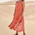 thumbnail image 2 of Plus Size Summer Dresses for Women Fashion Solid Color Sleeveless Round Neck Pocket Dress Skirt Fashion Beach Vacation Clothes Watermelon Red (Size:S-5XL), 2 of 5