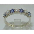 thumbnail image 3 of LBG 925 Sterling Silver Cultured Pearl & Tanzanite Womans Eternity Ring - Size 11.75, 3 of 6