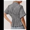 thumbnail image 4 of Camisas A Rayas con Botones para Mujer, Blusa Plisada de Corta con Corsé, Informal, de Verano. Rayas Negras XL, 4 of 6