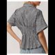 thumbnail image 4 of Camisas A Rayas con Botones para Mujer, Blusa Plisada de Corta con Corsé, Informal, de Verano. Rayas Negras L, 4 of 6