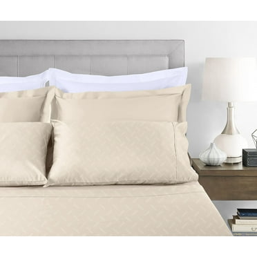 Threadmill Cotton Full Size Sheet Set | 100% Cotton Sheets for Full Size Bed | Damask Jacquard Full Bed Sheets Set with 16” Deep Pocket | Soft Sateen Weave 4-Piece Cooling Bedding Set | Beige