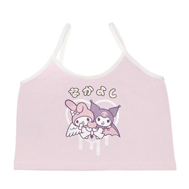 Anime Sanrio Sling Tops Suspender Kitty Vest Camisole Sexy T-shirt Cartoon Shirt for Female Summer Hot Girl Crop Top ClothesM Gong Bohan LED