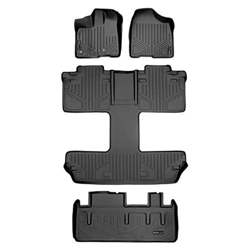 MAXLINER Floor Mats 3 Rows and Cargo Liner Behind 3rd Row Set Black for 2013-2018 Toyota Sienna 7 Passenger Model
