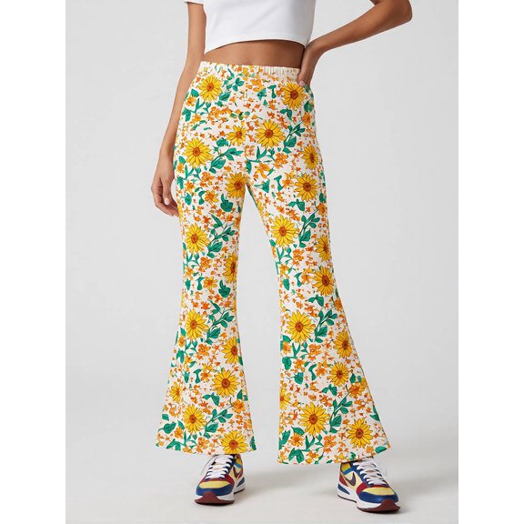 Girls Flared Digital Print Pants, Bell Bottom Wide Leg Casual Leggings for Kids Teens Fall Spring Summer Clothes