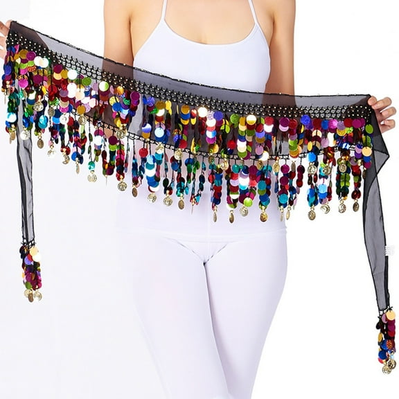 Hip Scarf for Belly Dancing Tribal Sash Skirt with Colorful Blingbling Sequins