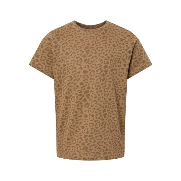 LAT B38038843 Youth Fine Jersey T-Shirt, Brown Leopard - Small