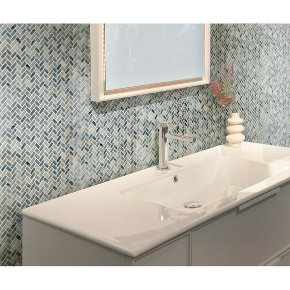 Apollo Tile    10 Pack 11.8-in x 11.9-in Blue Gray Herringbone Glossy Finished Glass Mosaic Floor and Wall Tile (9.75 Sq ft/case)