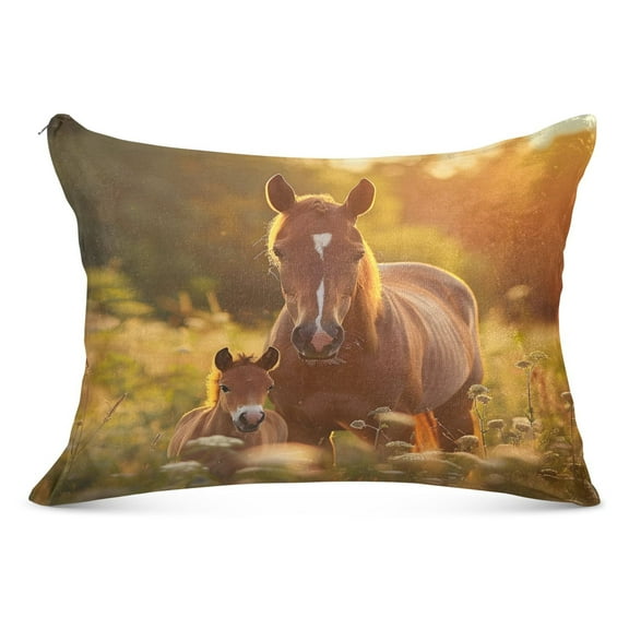 Beautiful Brown Horse Plush Pillow Cases Standard Size Ultra Soft Warm Pillowcases with Zipper 20"x26"