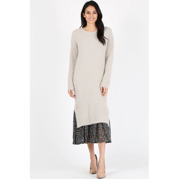 MAZEL Textured Midi Dress with Print Hem Flounce