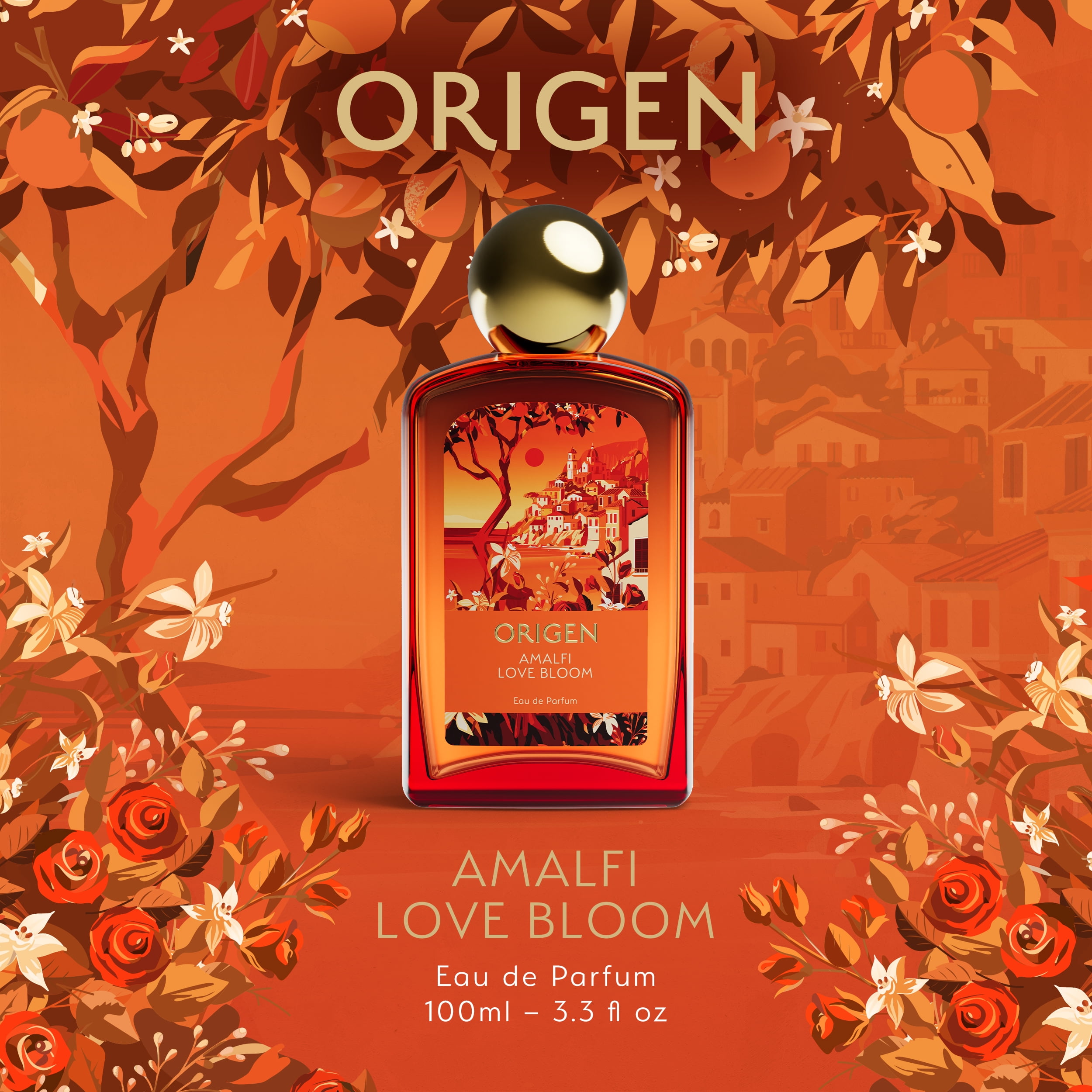 Origen Amalfi Love Bloom Eau de Parfum, a Cozy and Comforting Floral Fruity Fragrance for Women, 3.3 oz