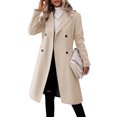 thumbnail image 2 of Women's Casual and Stylish Long Solid Color Wool Coat with Double-breasted Lapel Beige L, 2 of 5
