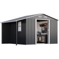 thumbnail image 3 of Jocisland 10.6x6.8x6.3 ft Outdoor Storage Shed, MetalOpen Outdoor Shed with Sliding Doors Two 4-Pane Windows, for Wood Storage, Dark White/Grey, 3 of 8