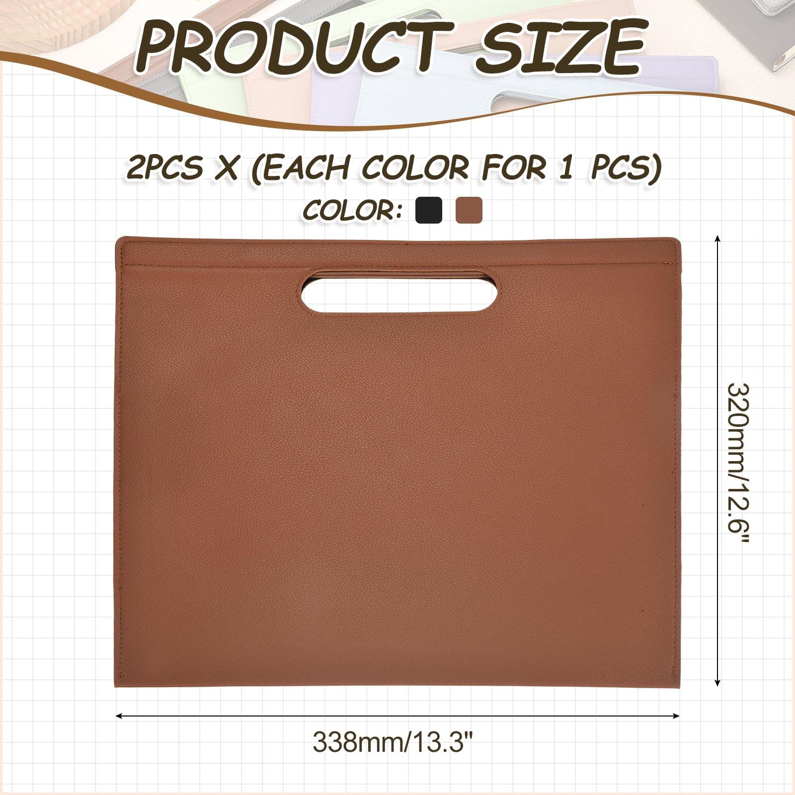Uxcell 2Pcs PU Leather A4 File Folder, 13.3x12.6" Waterproof Document Organizer Textured Portfolio Folder Case Portable Briefcase Carrier with Magnetic Closure for Office, Brown, Black