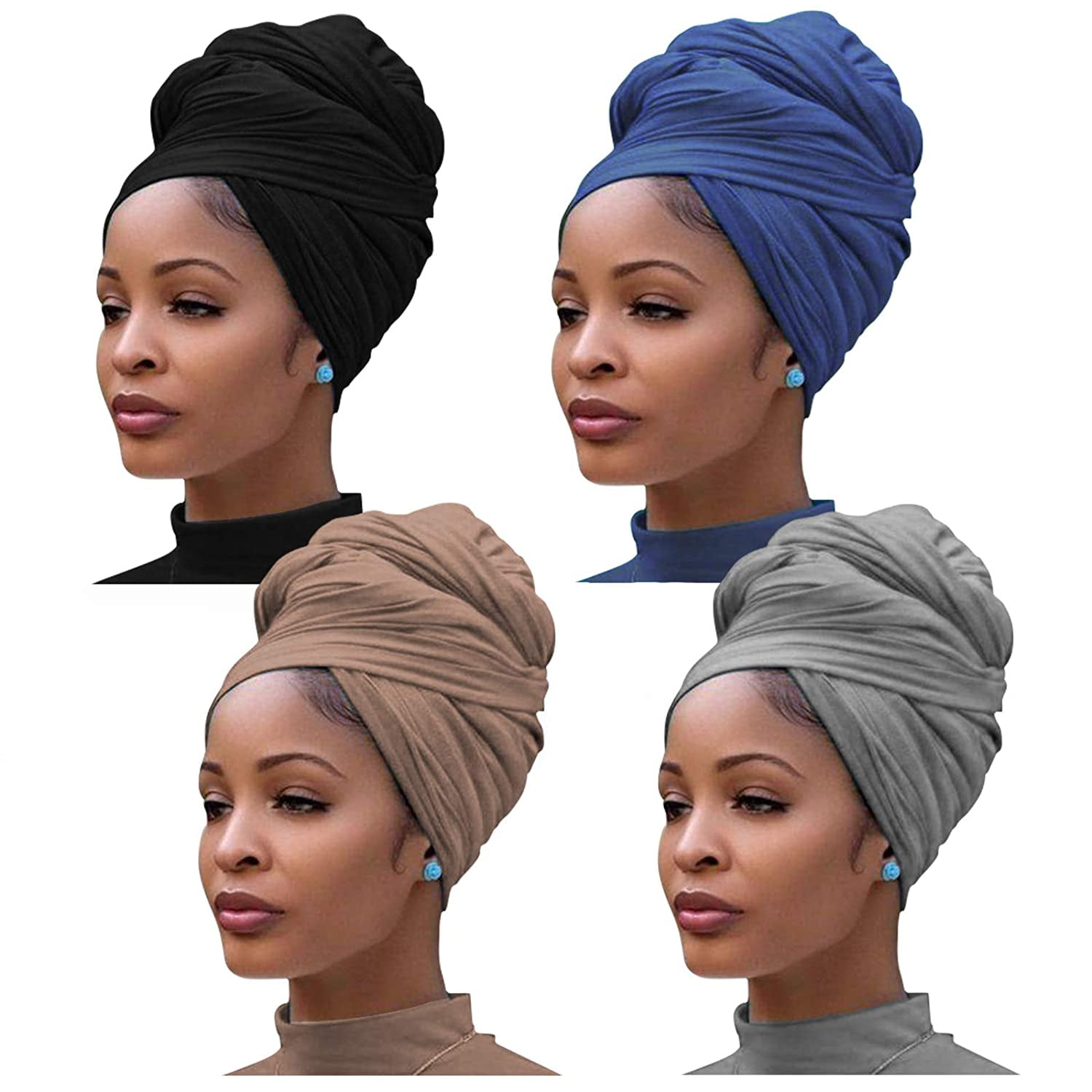 African Head Wraps For Women Long Soft & Breathable Urban Headwrap Hair Scarf & Stretch Jersey Turban Tie 
