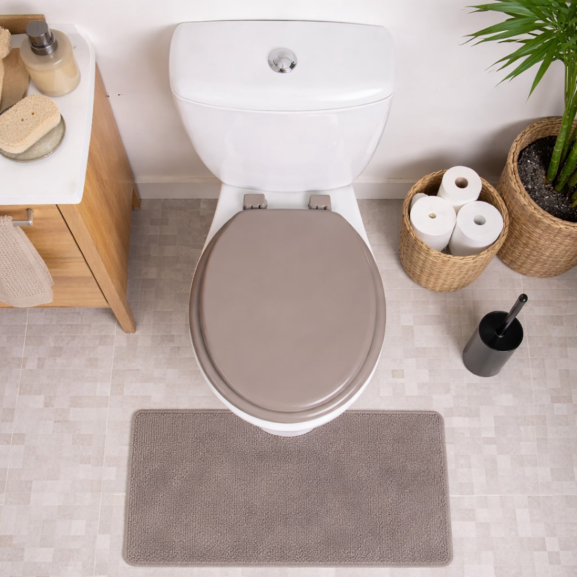 Taupe Round Molded Wood Toilet Seat 17 Inches