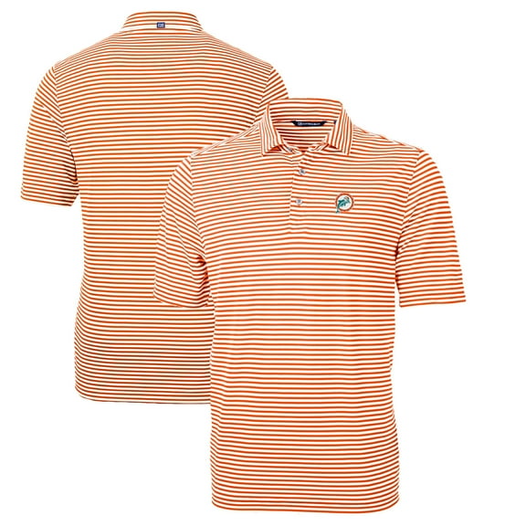 Men's Cutter & Buck Orange Miami Dolphins Throwback Logo Virtue Eco Pique Stripe Recycled Polo