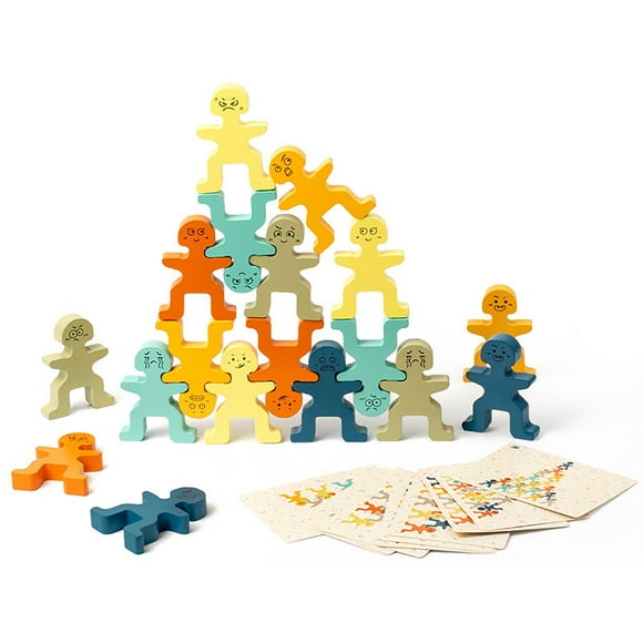 Jouet en Bois Empilable avec Figurines de Petits Hommes Mignons pour Enfants Éducation Précoce Coordination Main-il Jeu de Casse-Tête d'Entraînement des Compétences Motrices Fines 18 Pcs Multicolore