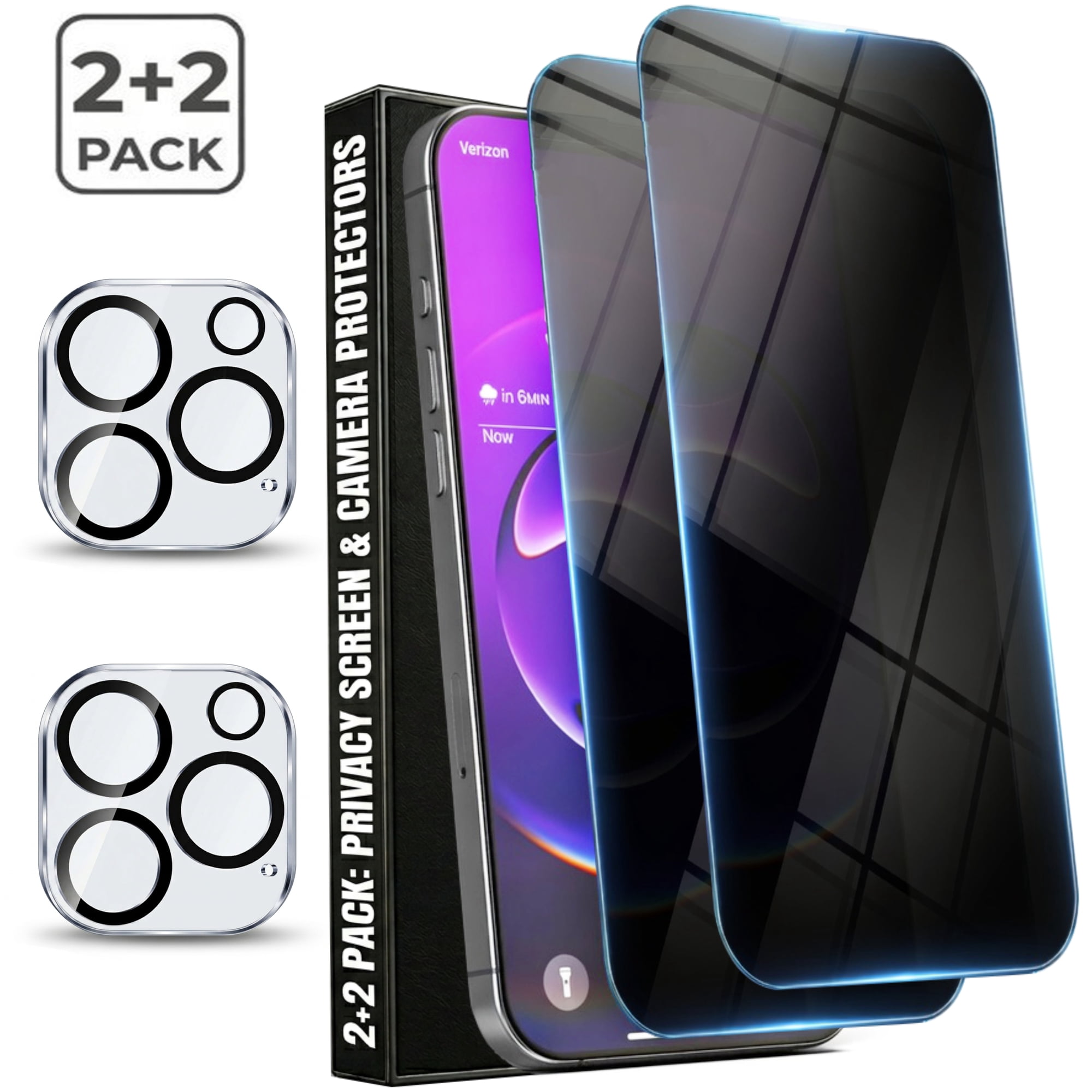 2+2 Pack iPhone 16 Pro Max Privacy Screen Protector & Camera Lens Protector, Anti-Spy Tempered Glass Shield with Easy Install Frame