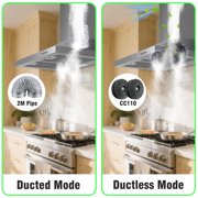 FIREGAS Wall Mount Range Hood 30 inch with Ducted/Ductless Convertible, 450 CFM Stainless Steel Chimney-Style Kitchen Hood, Over Stove Vent Hood with 3 Speed Fan, LED Light