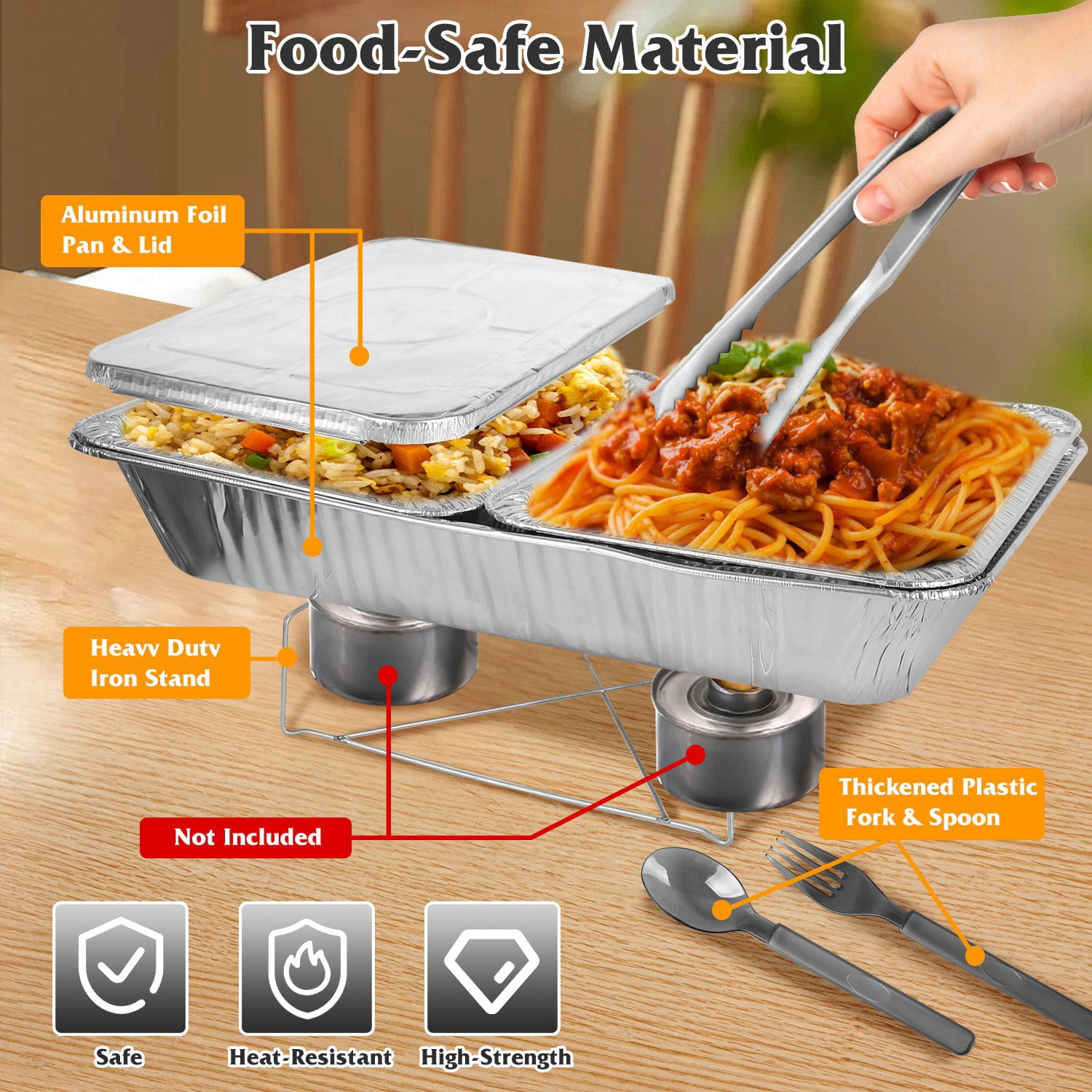 42Pcs Disposable Chafing Dish Buffet Set, Aluminum Foil Pans with Lids and Stands, Heat Resistant Catering Supplies for Weddings Parties Office Gatherings BBQs