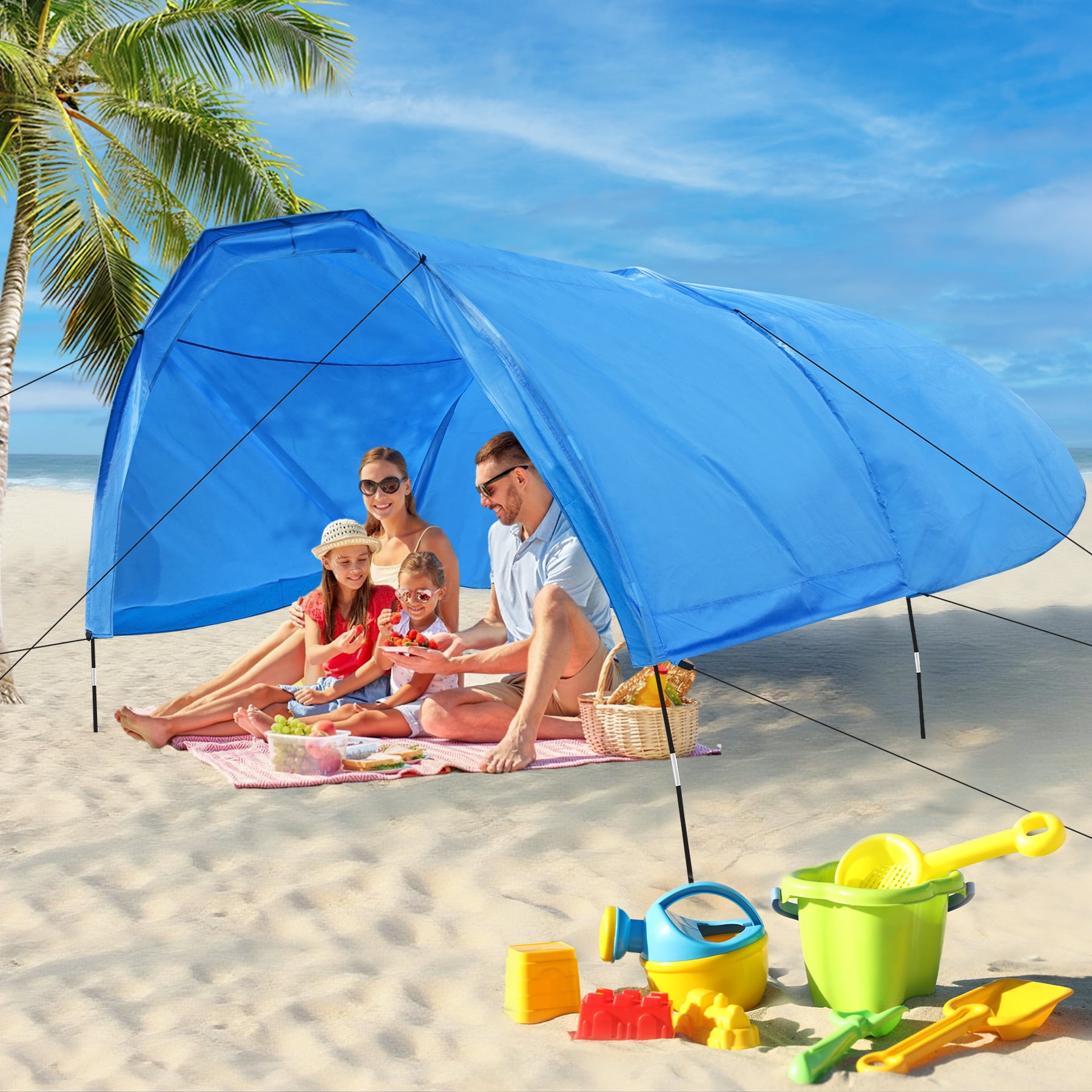 New Beach Shade with Quiet Canopy, The Beach Shade Canopy，Beach Canopy - Covers Up to 8 People, 200 Sq. Ft. of Shade, Sets Up in 3 Minutes, Lightweight, Compact, Wind Assist Included