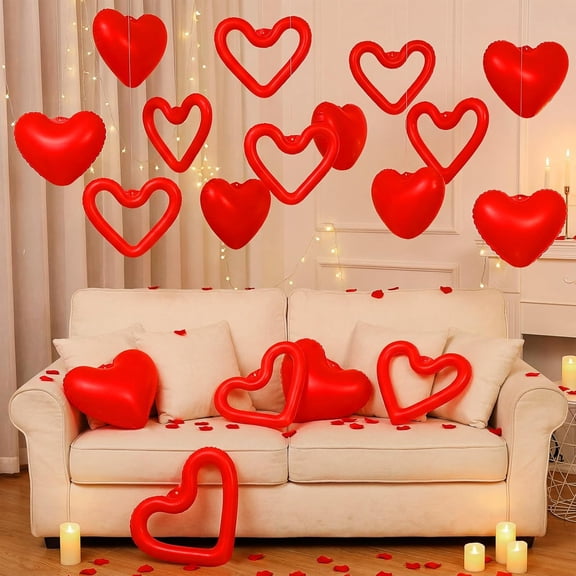 Valentine's Day Inflatable Heart Outdoor Decorations Red Love Heart Blow up PVC Hanging Ornaments for Valentines Wedding Anniversary Romantic Party Yard Decor