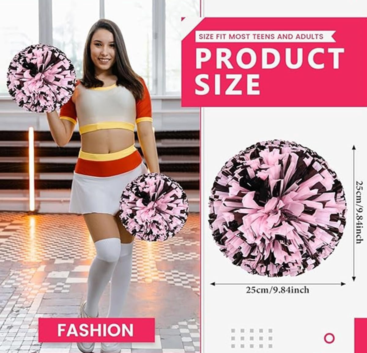 EONQY 8 Pcs Cheerleading Pom Poms Cheerleader Squad Spirited Fun Pompoms 10 Inch Metallic Foil Cheer Pom Poms with Handle Flowers for Sport Team Dance Party