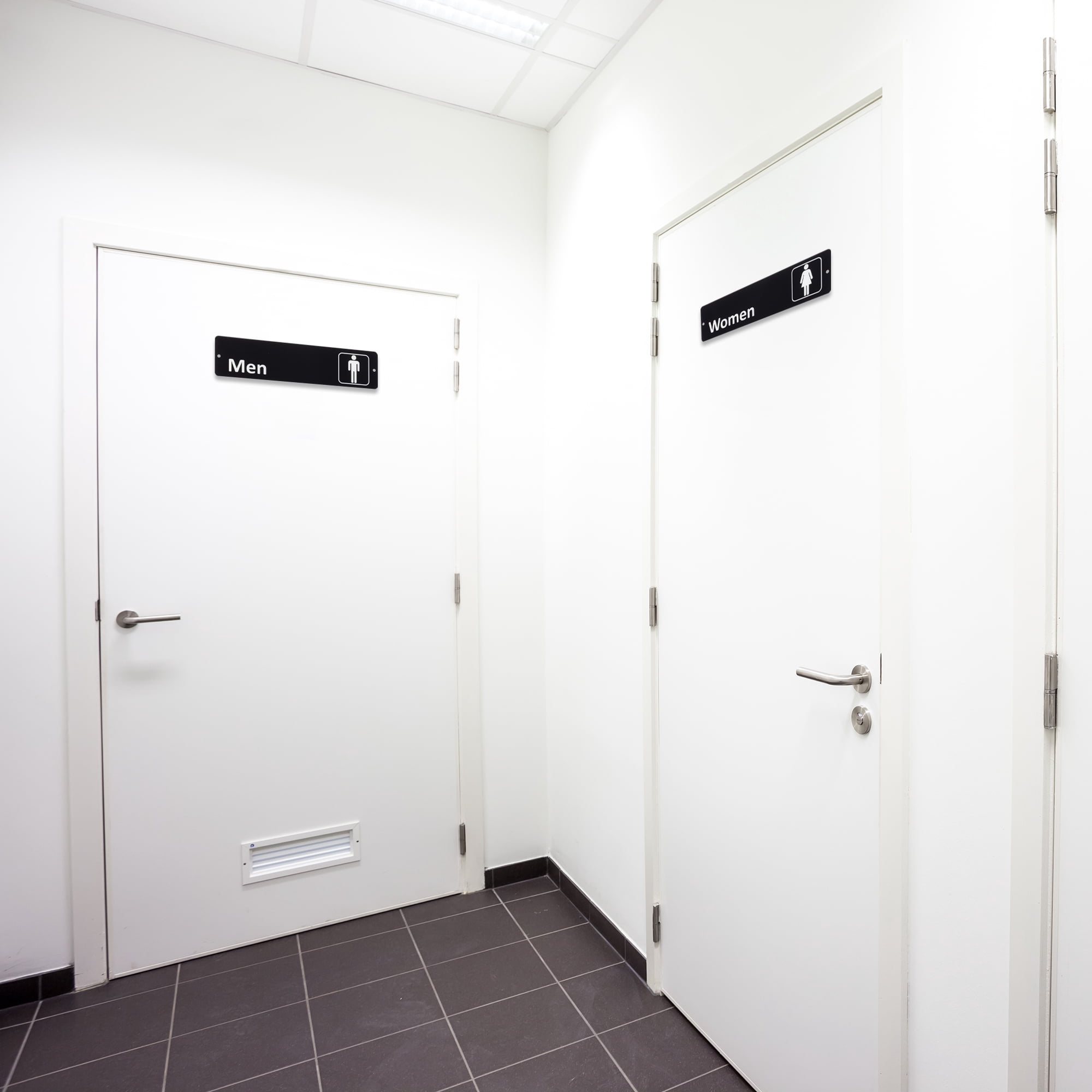 Pen+Gear Restroom Sign, 2-Pack, 2 × 8 Inches, Black, Durable Acrylic, Easy Application